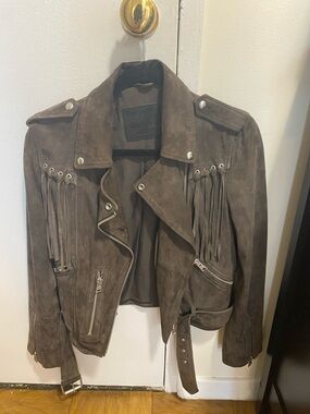 All Saints Ash Suede Fringe Biker Jacket